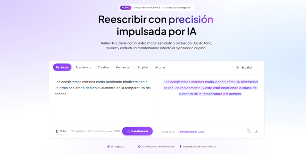 Ejemplo de texto parafraseado con la herramienta de parafrasis.es"